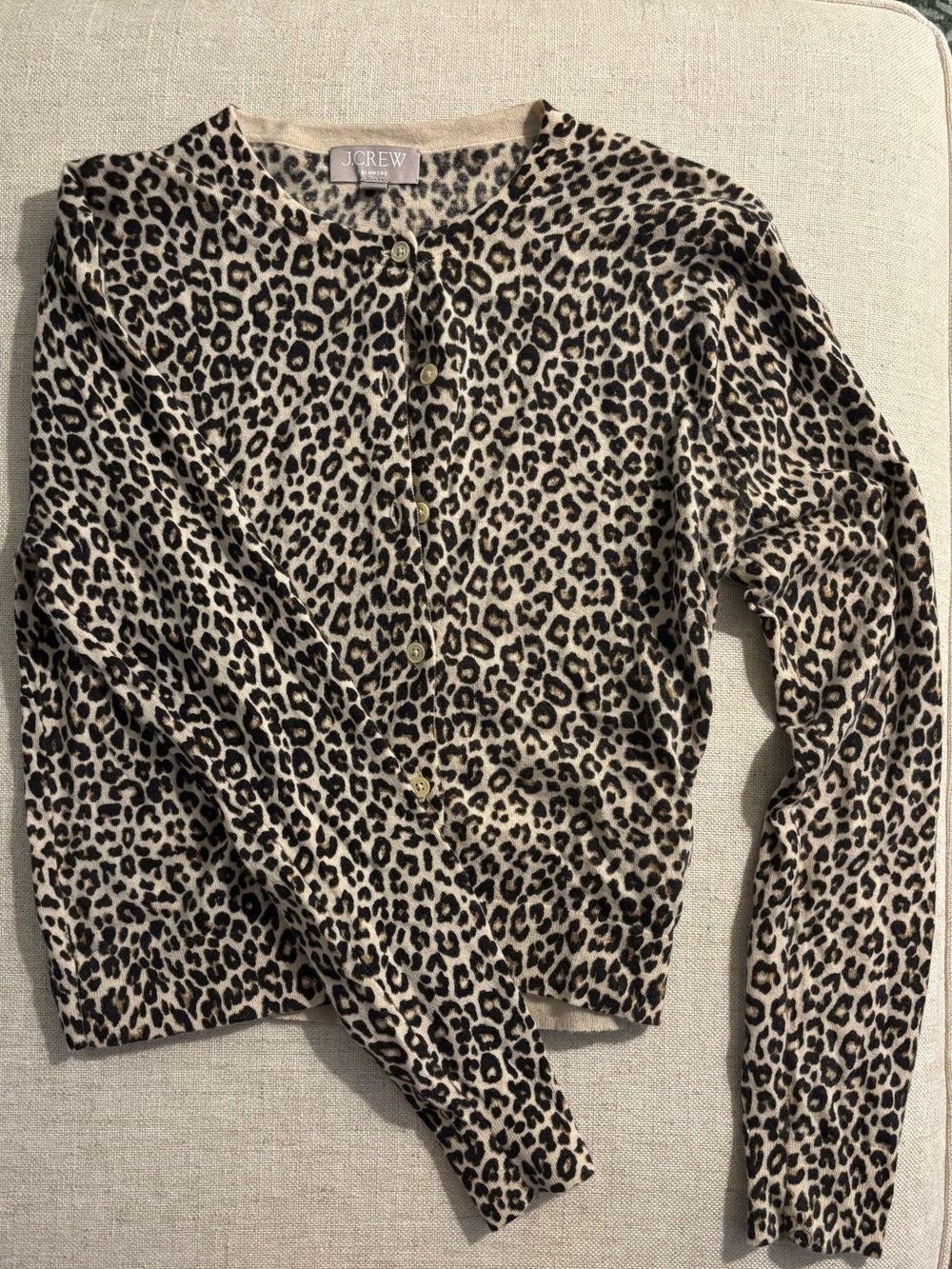 J Crew Cashemere Leopard Print Cardigan Size Small